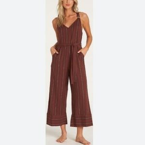 BILLABONG Women's Red Bella Day Striped Racerback Wide Leg Jumpsuit